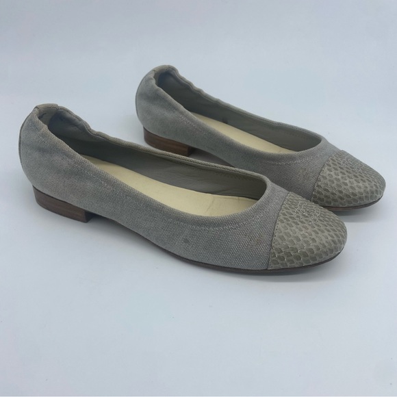 CHANEL CC Gray Flats Ballerinas Canvas and Snake Cap Toe Shoes Sz 38 - Picture 3 of 8